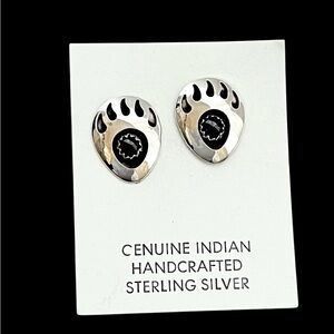Navajo Virginia John Sterling silver and black onyx bear paw earrings